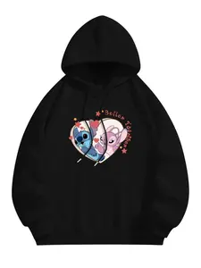 Disney Stitch Valentine's Day Hoodies Black Heart Design Perfect Gift for Boyfriend Girlfriend Ideal Couples' Outfits Matching Outfits Available
