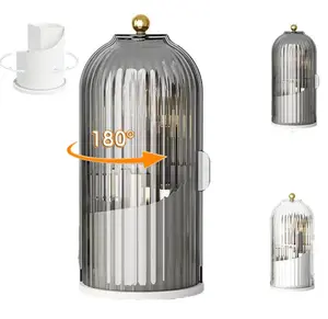 Dustproof Toothbrush Holders with Cover Storage Bucket Organizers with Transparent Door Lid 360° Rotating Clearance Makeup for Vanity Bathroom Desktop Countertop Storage Makeup Container Spinning Brush Holder Boxes gift for gf dustproof toothbrush holder