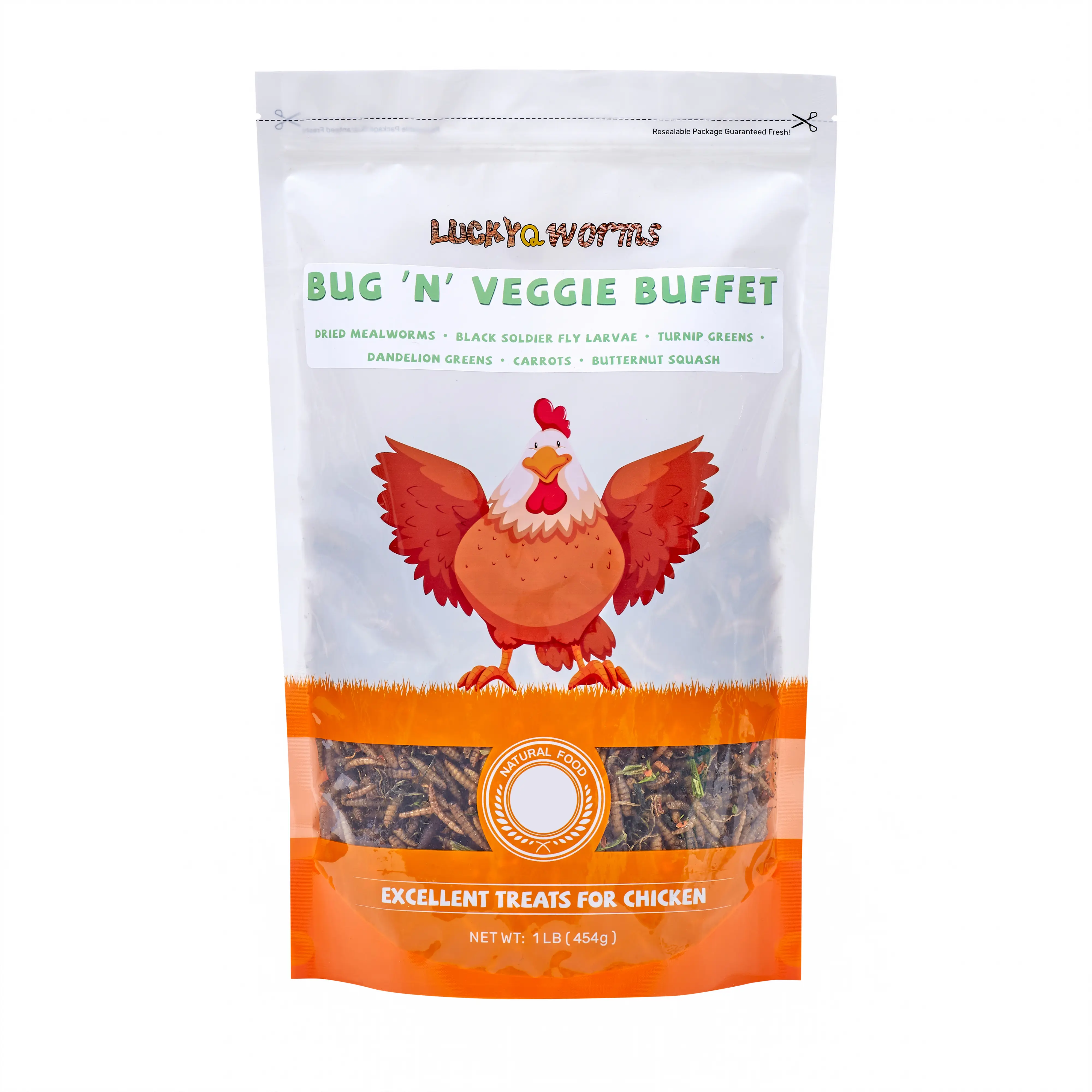 LuckyQworms Bug 'n' Veggie Buffet, Worm & Garden Blend 1lb, Dried Mealworms  Black Soldier Fly Larvae Turnip Greens Dandelion Greens Carrots Butternut Squash for Chickens, Birds, Turtles, Poultry,Fish, Ducks, Turkey,Lizard,Tortoise,Hamster,Quail and More