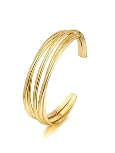 Gold Cuff Bracelet for Women Chunky Multi-layer Cross Wire Open Bracelet Hollow Wide Cuff Bracelets Adjustable Gold Open Cuff Bangle Bracelet, Modern Fashion Accessories, Elegant Minimalist Bangle, Fashionable Bangle