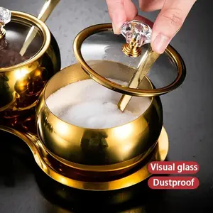 Stainless Steel Condiment Containers with Lid and Spoon, Home Use Salt Sugar Pepper Jars, Kitchen Spices Storage Supplies