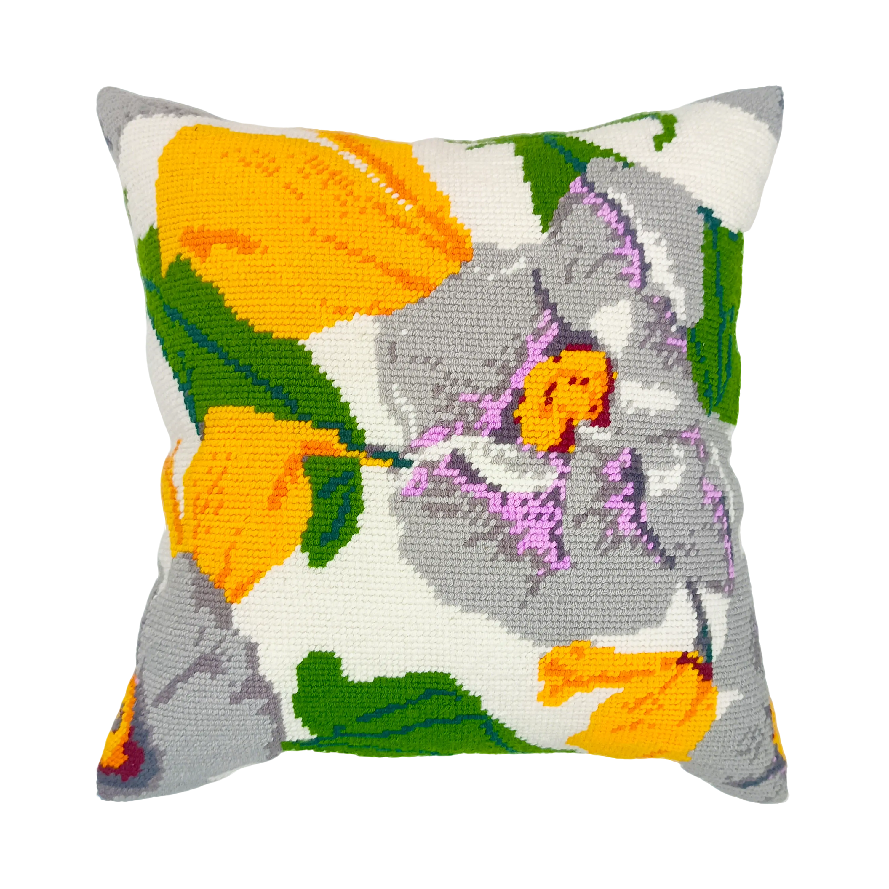 Needlepoint Pillow Kit, White Hibiscus Floral Motif Cushion Making Kit with Hibiscus Print