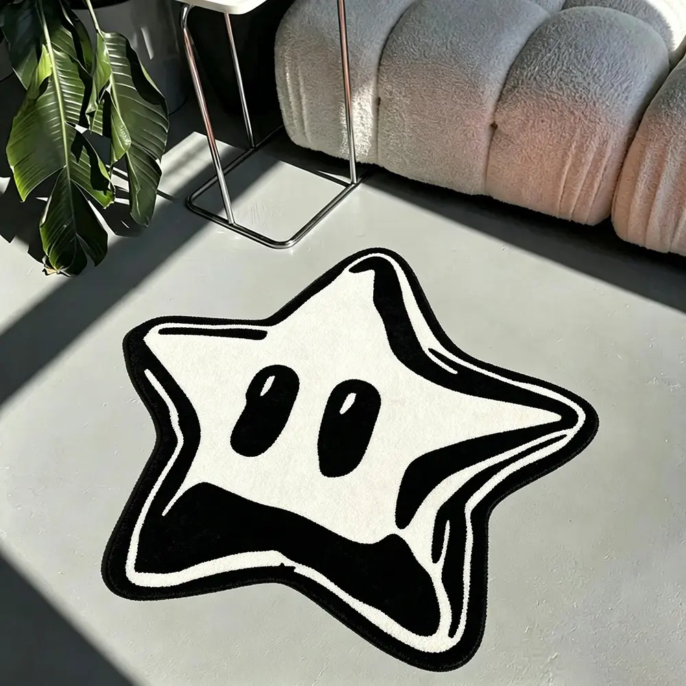 Balck and White Star Rug, Home Decorative Rug, Creative Irregular Shape Carpet, Soft Comfortable Mat for Sofa, Living Room, Bathroom, Gaming Room Decor, Geometric Pattern Rug, Indoor Area Rugs
