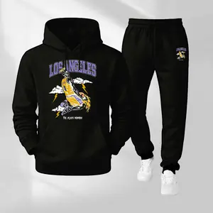 Men's Basketball Pattern Print Hoodie and Drawstring Sweatpants Set, Menswear, Casual Athletic Long Sleeve Hooded Jacket & Trousers for Fall & Winter, Men's Clothing for Daily Wear, Sportswear Indoor Outdoor, Tracksuit, Athleisure