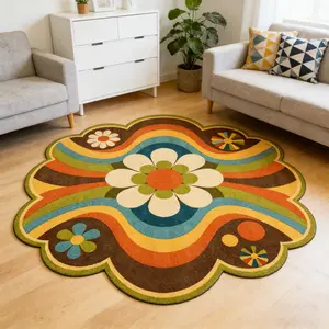 Artistic Vintage Floral Pattern Living Room Carpet, Soft Comfortable Modern Area Rug for Sofa, Bedroom, Balcony, Indoor Decoration, Decorative Rug