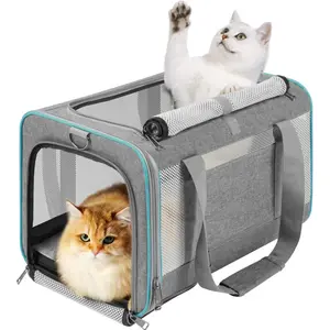 Pet transport box, suitable for large cats (over 20 pounds) / Soft-sided small dog travel case, top-loading / Foldable transport bag, suitable for large cats / 2 small cats / long-distance travel / medium-sized cats (under 15 pounds)