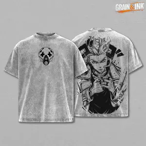 Enjin Gachiakuta Washed Tee – Heavy Cotton Oversized Vintage Graphic T-Shirt, Gritty Manga Antihero Streetwear, Cyberpunk Style Unisex Retro Top