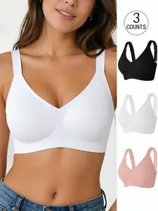 3 Pack / 5 colors, high-quality plus-size women's seamless jelly bra, four-row four-hook push-up and lifting adjustable sports vest, Workout bras, suitable for daily wear, parties, yoga, comfortable, breathable and skin-friendly, women's wire-free bra.