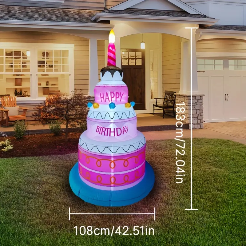 6ft Celebrate Birthday Party Inflatable Decoration Model Birthday Cake, Led Glowing Plug Style Non-Electrical Decoration Outdoor Festival Scene Garden Indoor Porch Lighting Ornaments