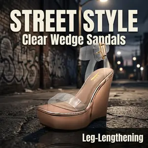 Women's Clear Strap Wedges Platform Sandals Classic Memory Foam Slip-On Height Increase Slides Sandals Summer Casual Beach Walking Slippers Shoe