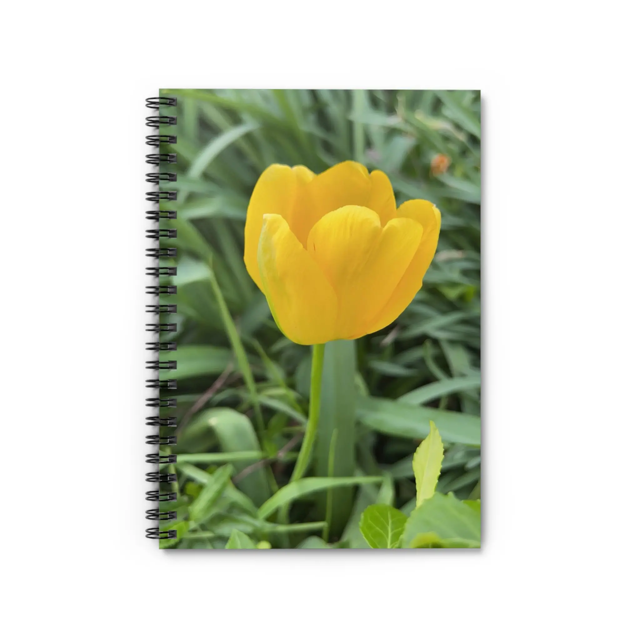Yellow Tulip Spiral Notebook — Spring Floral Ruled Journal
