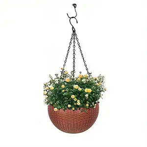 Hanging Plant Pot, Hanging Plant Basket, Hanging Flower Pots, 2 Counts/set Rattan Design Self-watering Hanging Planter, Easy Drain Plug for Efficient Watering, Ideal for Indoor & Outdoor