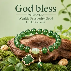 Money Luck Green Aventurine Four-Leaf Clover Bracelet – Wealth & Prosperity Charm for Good Fortune