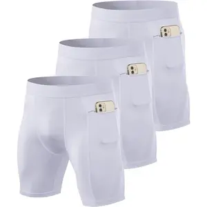 Men's Compression Shorts with Pockets Running Workout Athletic Active Underwear Shorts