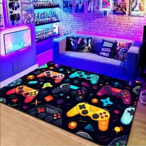 Colorful Video Game Controllers & Symbols Flannel Area Rug - Oversized Soft Plush Mat for Gaming Room & Bedroom, Non-Slip Thick Retro Video Game Pattern Home Decor for Gamer Enthusiasts #ColorfulGameRug #RetroGamingCarpet #GamerRoomDecor #FlannelMat