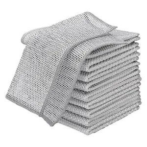 10pcs Silver Color Cleaning Cloth, Kitchen Cleaning Supplies, Kitchen Stove Dishwashing, Non-Stick Oil Dual-Sided, Replacement Steel Wool Sponge, Wholesale