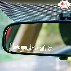 Upgrade I Love You Drive Safe Mirror Stickers, 4 Pcs Cute Car Stickers for Women, Vinyl Waterproof Car Decals for Rearview Mirror Window Windshield, Funny Love Sticker for Auto Accessories (White)