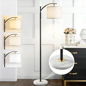 Gold Floor Lamp for Living Room with Marble Base, Modern Standing Lamp with 3 Color Temperatures Bulb & Adjustable Linen Shade, Tall Lamp for Bedroom Office Reading Nursery