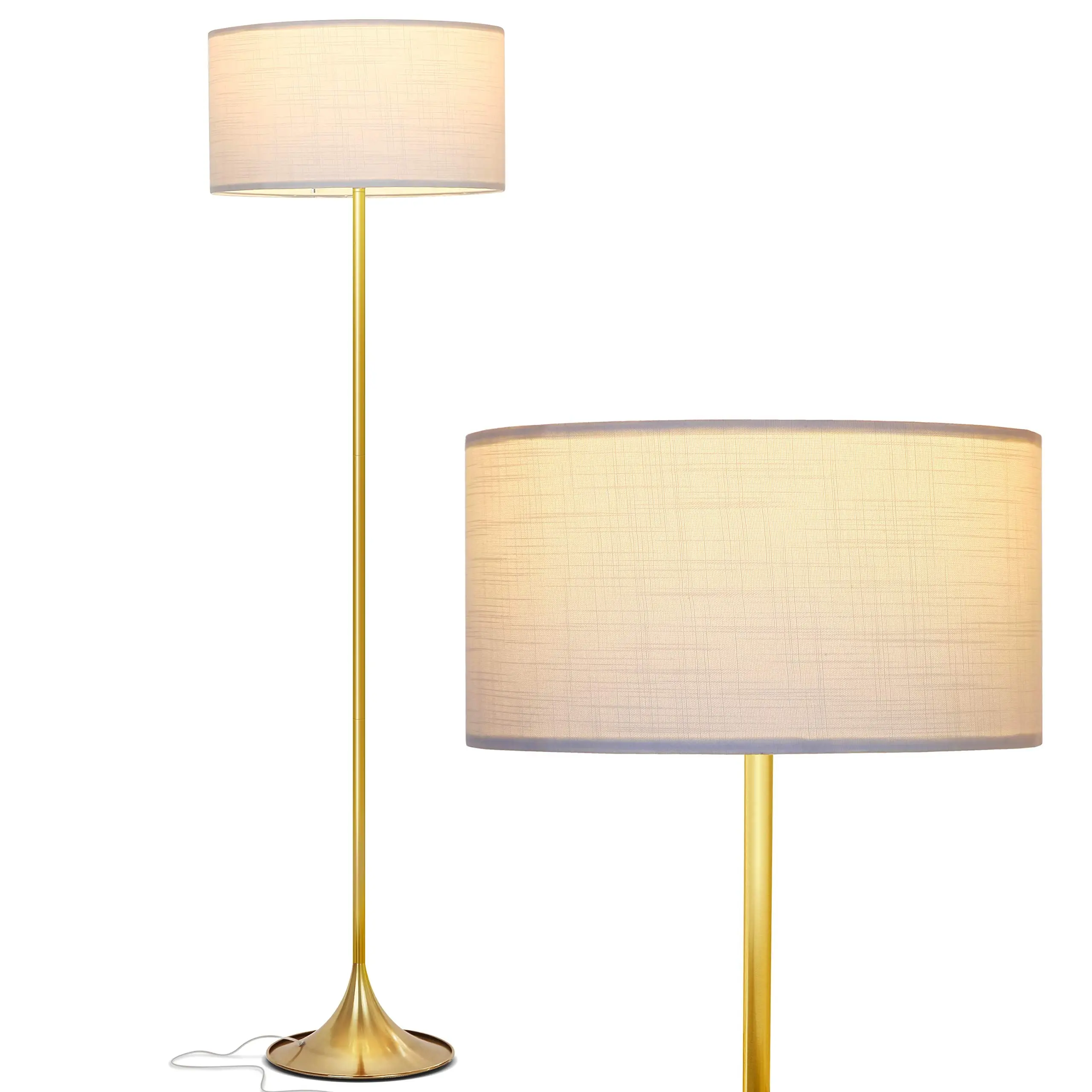 Brightech Quinn LED Floor Lamp - Modern Standing Light for Living Rooms, Offices & Bedrooms - Mid-Century Design with Heavy Base for Reading - Great Decor - Brass/Gold