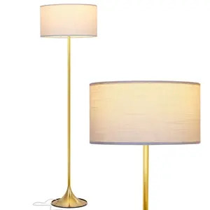 Brightech Quinn LED Floor Lamp - Modern Standing Light for Living Rooms, Offices & Bedrooms - Mid-Century Design with Heavy Base for Reading - Great Decor - Brass/Gold