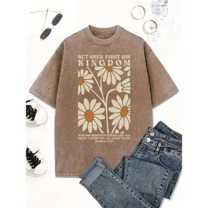 Wayii Fashion graphic tees women   T-Shirt with a Small Chrysanthemum Print - Casual Style, Round Neck, Short Sleeves, Machine Washable, Suitable As a Gift, for Couples, Versatile, And Comfortable