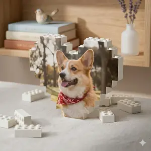 Personalized Pet Photo Keepsake – Heart Building Block Display, Pet Lover Gift