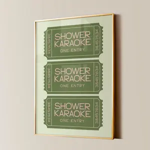 Shower Karaoke Ticket Print, Funny Bathroom Decor, Trendy Wall Art, Girly Preppy Aesthetic, Shower Singing Poster, Pink and Green Retro Home