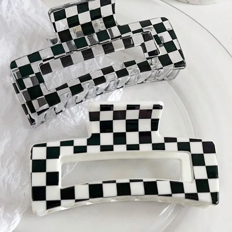 Checkerboard Pattern Hair Claws Set, Casual and Versatile Hair Accessories for Women, Minimalist Headwear Suitable for Thick Hair, Hair Clip Set, Hair Decor