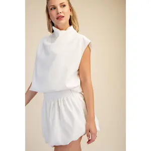 Mock Neck Balloon Top - Balloon Top for Women - Elegant Mock Neck Blouse Fashion Style