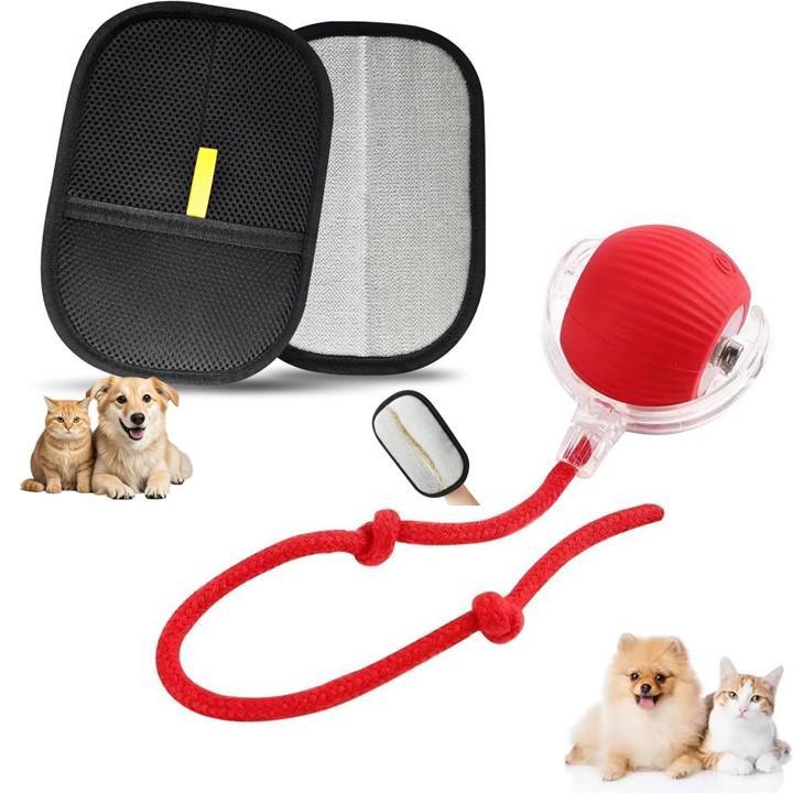 Smart Automatic Rolling Pet Ball Interactive Dog & Cat Toy with Rope 360° Rotating Fun Game for Dogs and Cats + Pet Hair Removal Glove