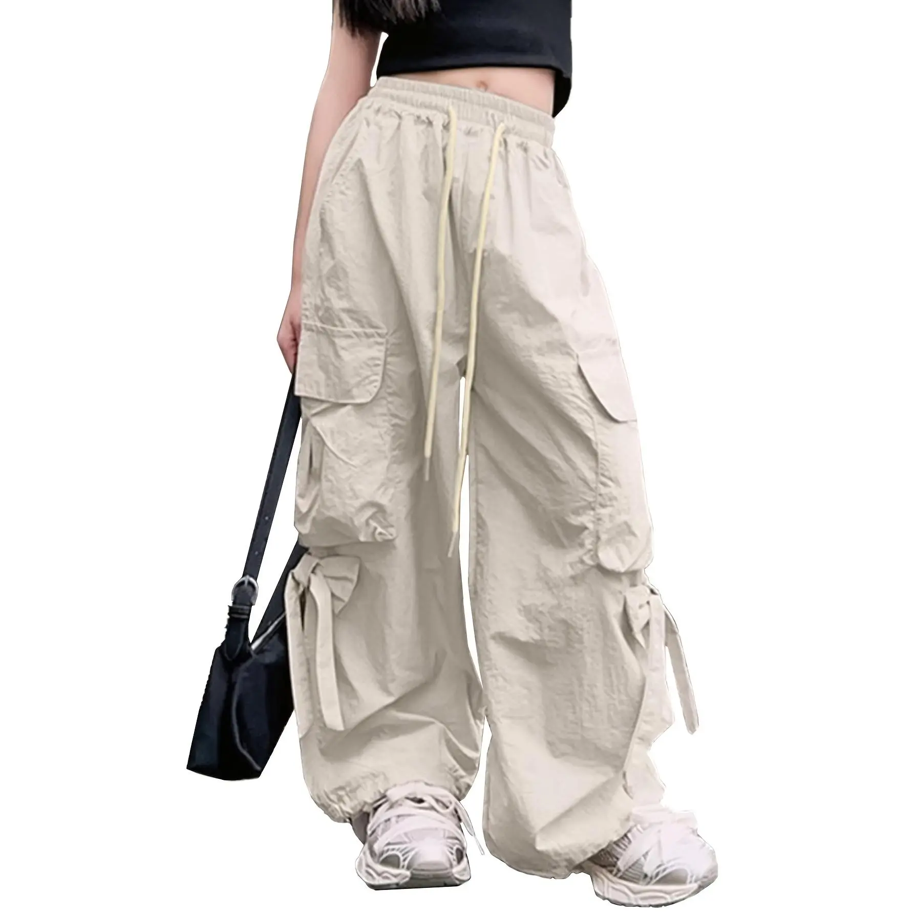 European And American Girls' Solid Color Spring And Autumn Cargo Pants with 3D Pocket Decoration And Bow, for Outdoor