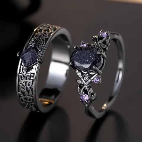 1 Pair Couple Rings Unique Blue Artificial Gemstones Engagement Rings for Women Birthday Anniversary Gift, Artificial Zircon Rings, Zircon Jewelry, Personality Rings for Men, Stackable Engagement Ring
