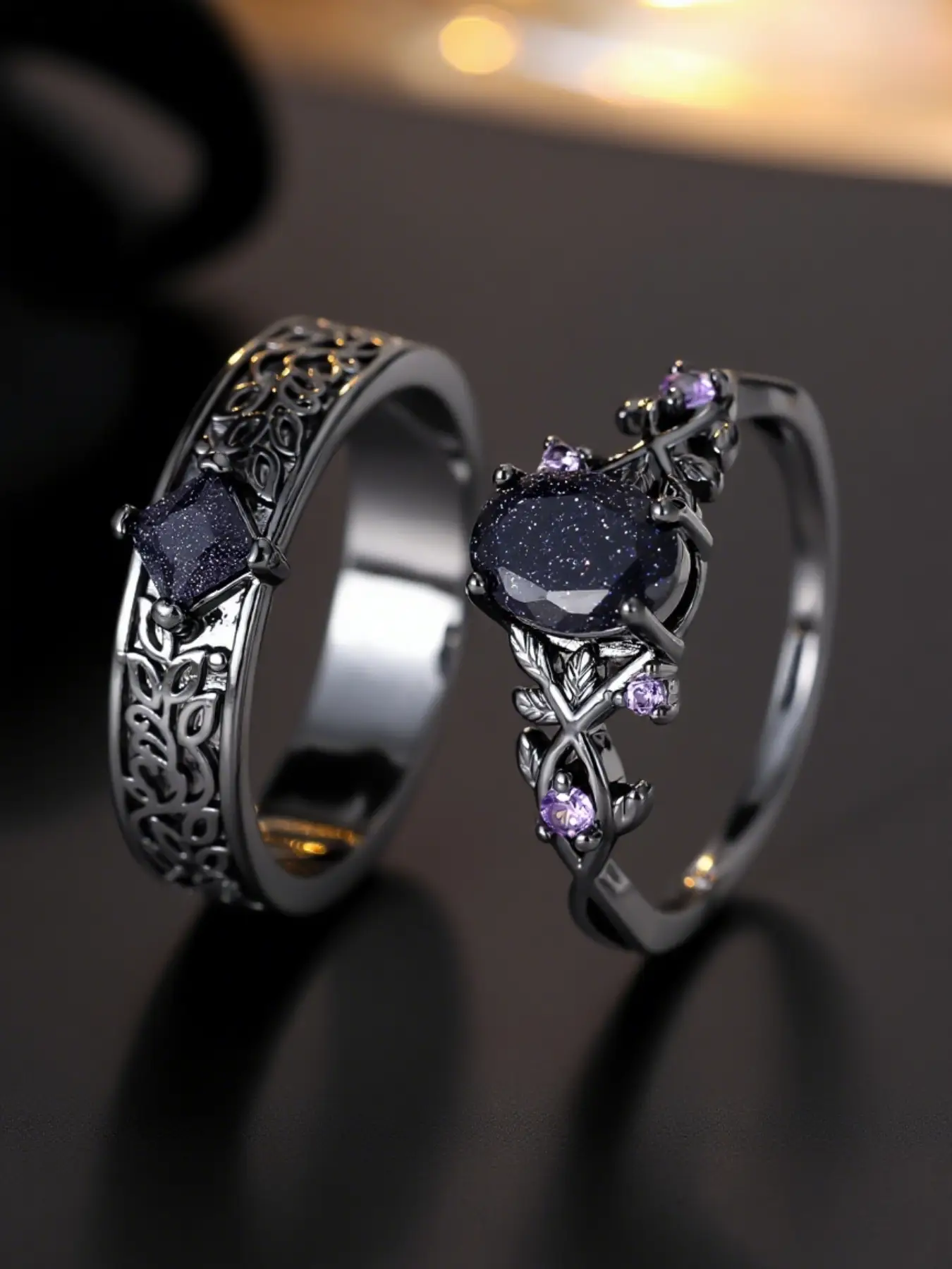 1 Pair Couple Rings Unique Blue Artificial Gemstones Engagement Rings for Women Birthday Anniversary Gift, Artificial Zircon Rings, Personality Rings