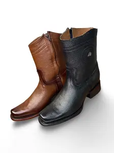Bota Vaquera Estilo Dubai Venado For Caballero Round Toe Plain Design Winter Footwear Closed Boot 100% Copper Construction Quality Craftsmanship Made in Mexico