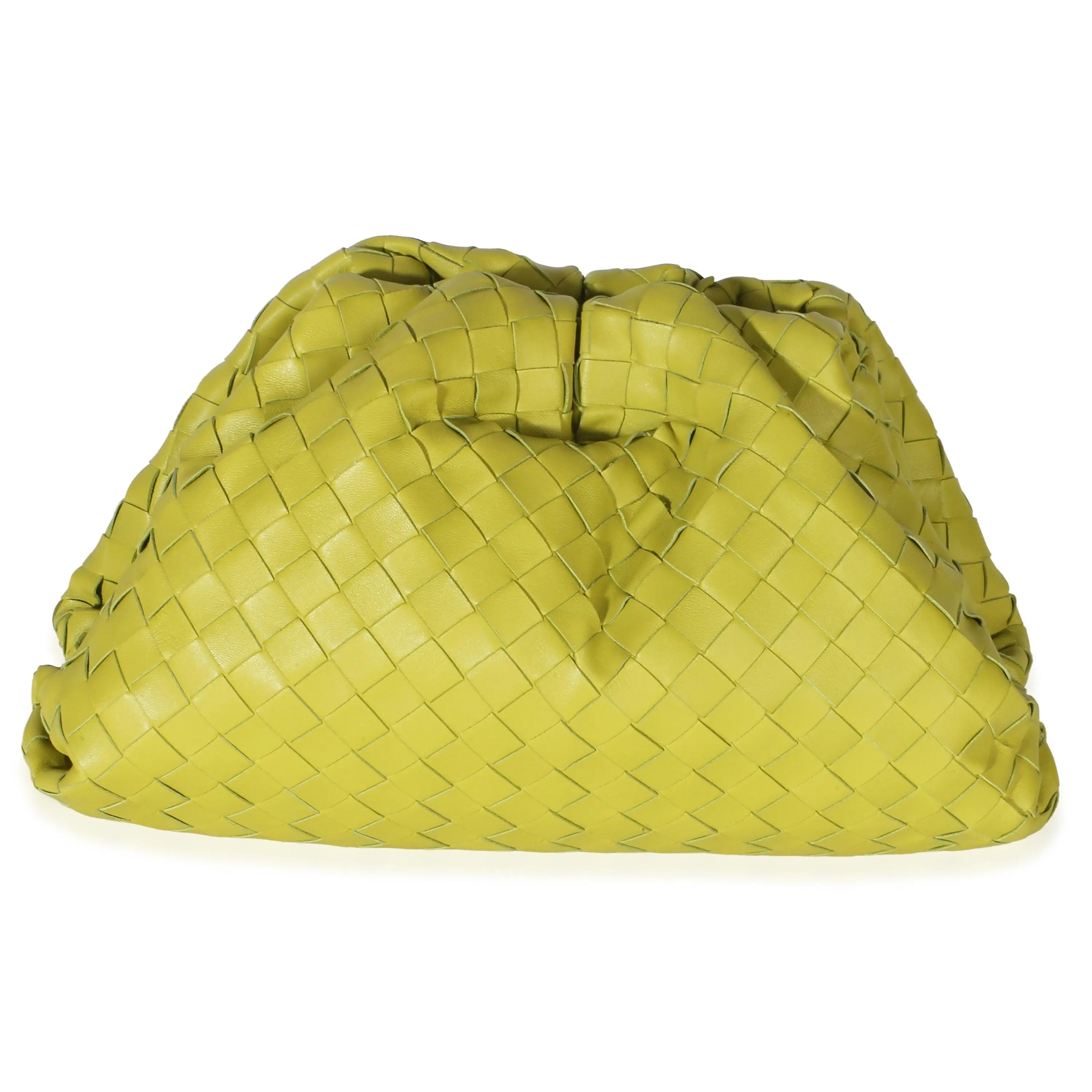 Pre-owned BOTTEGA VENETA Leather Clutch NY157538 Acid Kiwi Nappa Maxi Intrecciato Teen Pouch