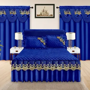 Lilianna Collection Bed Skirt Set King - 5 Pieces with Sunflower Design, Includes Bedskirt, Pillow Cases, and Printing Valance Curtains