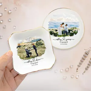 Custom Proposal Portrait Ring Dish, Engagement Gift For Her, Engaged Ornament, Personalize Couple Photo Ring Holder, Engagement Keepsake