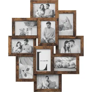 4x6 Collage Picture Frames for Wall Decor, 10 Pack Family Photo Collage Frame Set for Gallery, Glass Front, Assembly Required, Rustic Brown URPF020X02