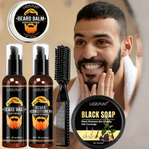 5-Piece Beard Care Set, Soap, Color Retention, Cover Beards, Deep Cleaning Shampoo, Moisturizing Conditioner, Anti-Frizz, Beard Care Kit, Beard Grooming Kit, Beard Balm, Beard Brush