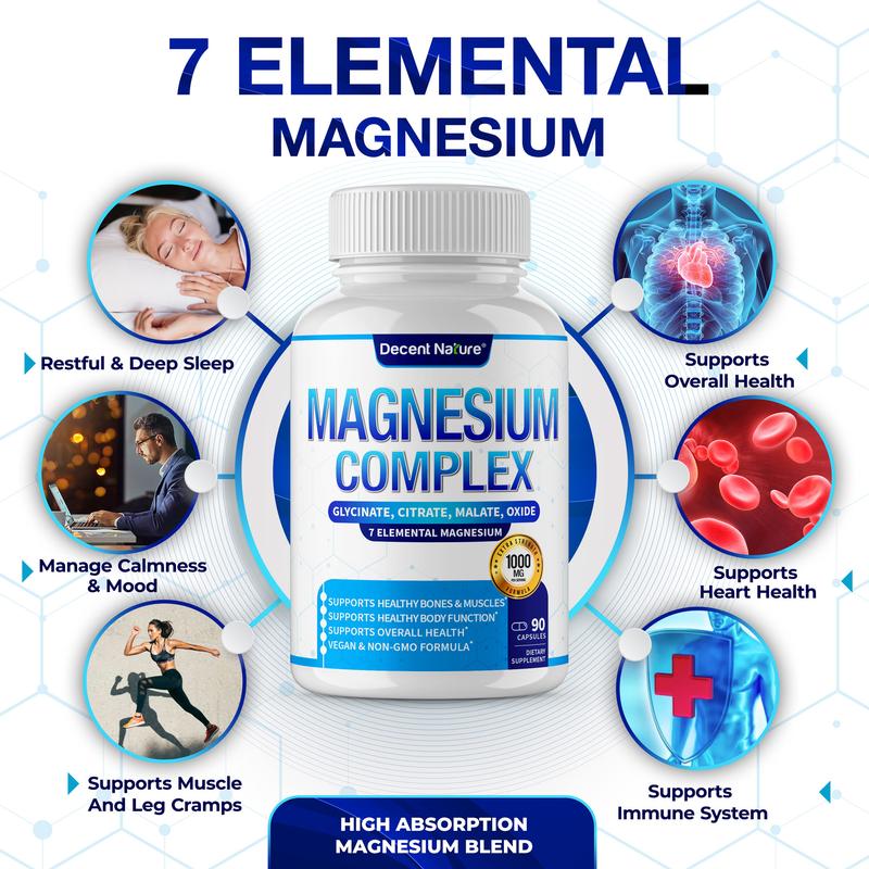 Magnesium Box Magnesium Complex 1000mg Made with 7 Elemental Magnesium 90 Capsules ...