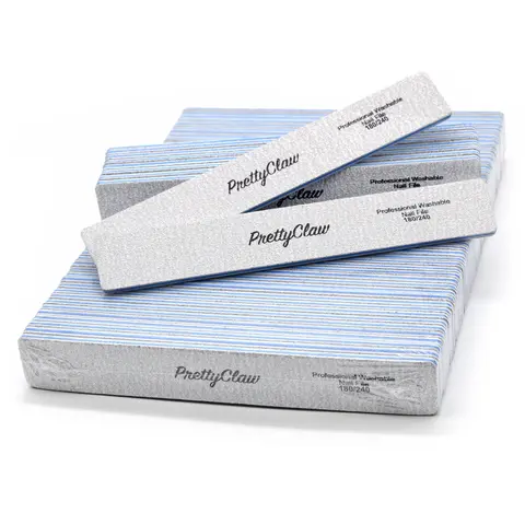 50pc PrettyClaw Nail File Zebra Grit Rectangle Professional Acrylic Plastic Center Emery Washable Manicure Pedicure Gel-X Hard Gel Supply Salon Pack