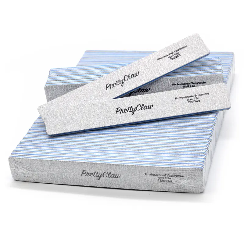 50pc PrettyClaw Nail File Zebra Grit Rectangle Professional Acrylic Plastic Center Emery Washable Manicure Pedicure Gel-X Hard Gel Supply Salon Pack