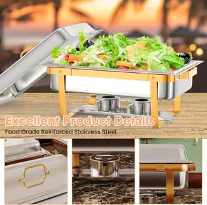 8QT 2/4/6 Packs Chafing Dish Buffet Set, Stainless Steel Chafers and Warmers Food Servers Sets with Folding Frame for Catering Events Parties Weddings Dinners, Rose Gold