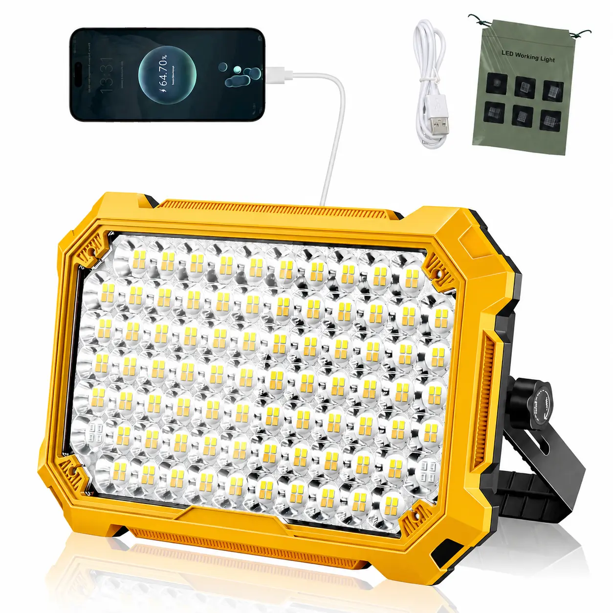 COSJM 10,000lm USB Rechargeable Adjustable Waterproof Multifunctional Flashlight - 13000mAh Built-in Battery, 320 LEDs, Power Bank, 4 Dimmable Modes (Incl. Red Flash), Magnetic Base, 180° Stand, IP65 Waterproof, for Camping, Emergency