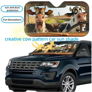 Creative Cow Pattern Car Sunshade, Foldable Front Windshield Sunscreen, Universal Insulation Sun Visor for Car Windshield, Fits Most Vehicle Models