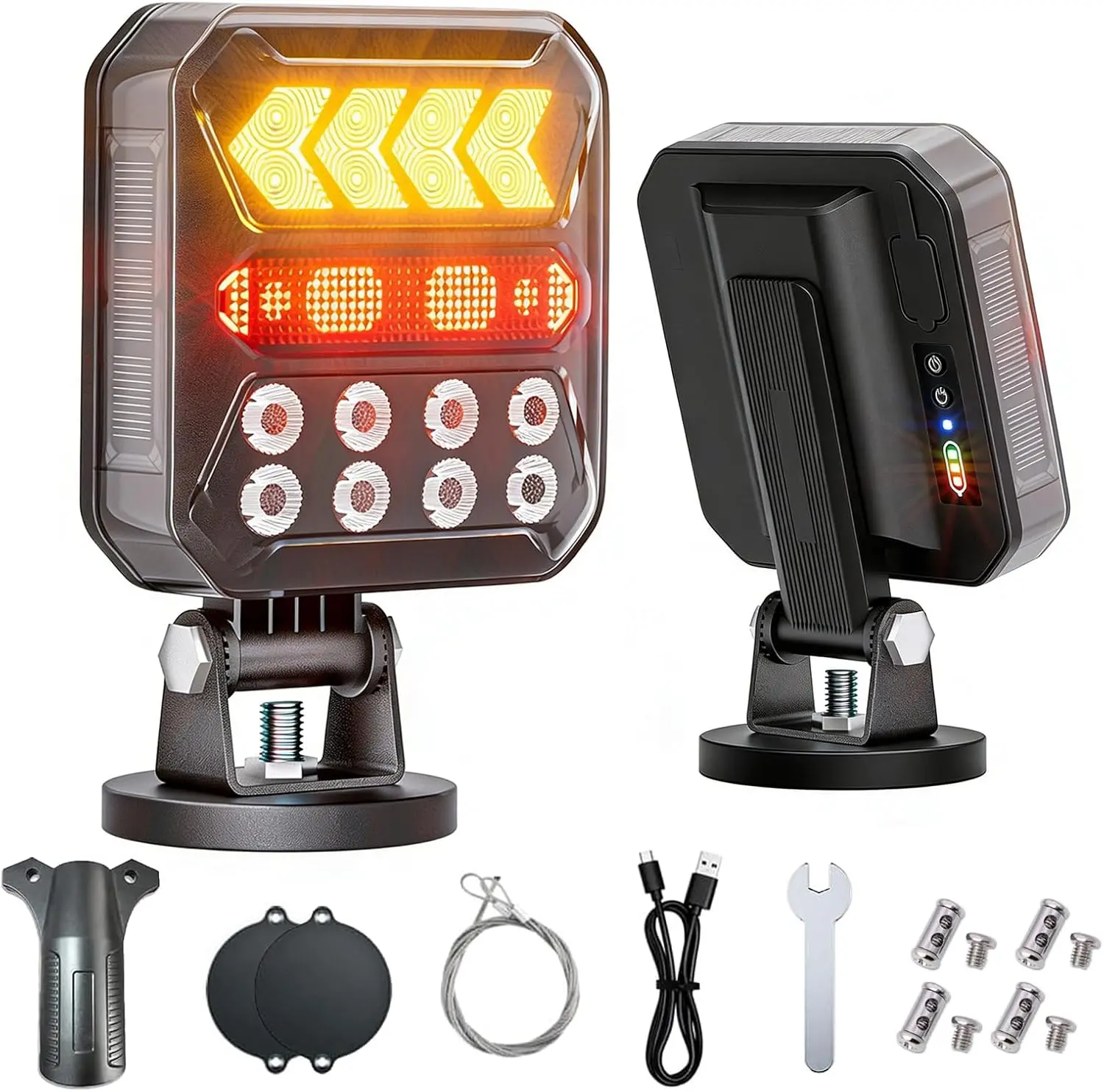 Solar Wireless Trailer Lights, No Wiring Required, Magnetic Trailer Tail Lights with USB C Charging, 4 Signal Modes for Truck RV Boat Utility Trailer