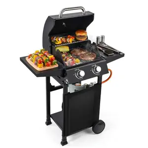 [FLASH SALE] Garvee 2-Burner Propane Gas Grill – 16,000 BTU Matte Black BBQ Cart Grill with Cast Iron Grates, Foldable Side Tables, Built-in Thermometer & Warming Rack for Patio, Tailgating, Camping