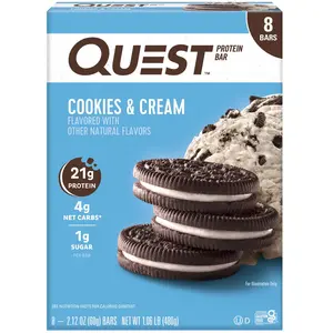 Quest Protein Bar, Cookies & Cream, High Protein, Gluten Free, 8 Count