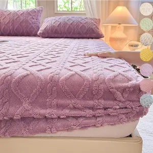 Bed Sheet Set 3 Piece, Jacquard Satin Finish, Polyester Fiber, Thick Velvet Fabric, Fits 11.81-13.39 Inch Mattress, Soft Bedding Set