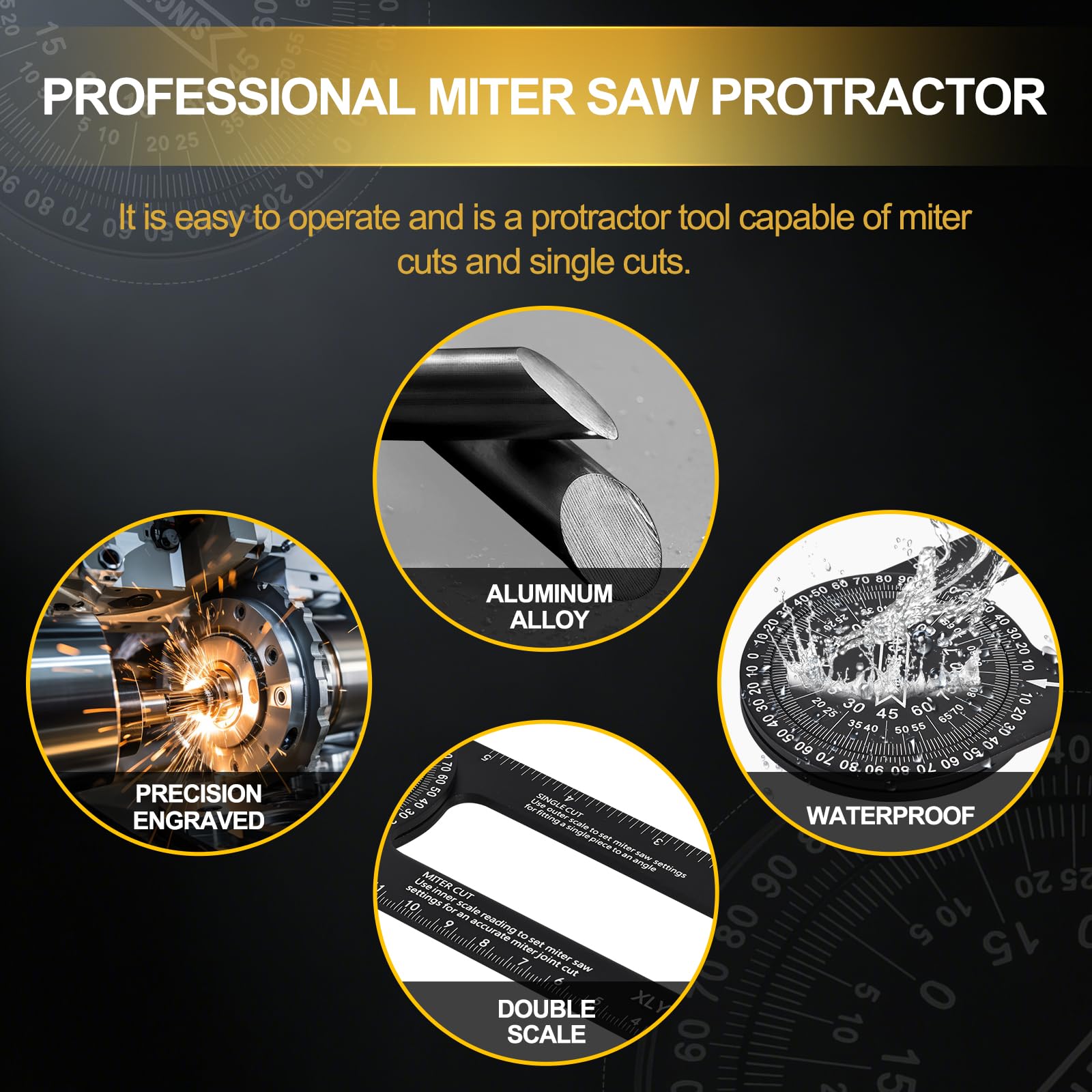 7 Inch Aluminum Miter Saw Protractor, High Accuracy Angle Finder for Interior & Exterior Cuts, Includes 2 Additional Straight Edge Tools for Carpenters, Contractors, Plumbers and Household DIY Projects 7 Inch Aluminum Miter Saw Protractor, High Accuracy Angle Finder for Interior & Exterior Cuts, Includes 2 Additional Straight Edge Tools for Carpenters, Contractors, Plumbers and Household DIY Projects